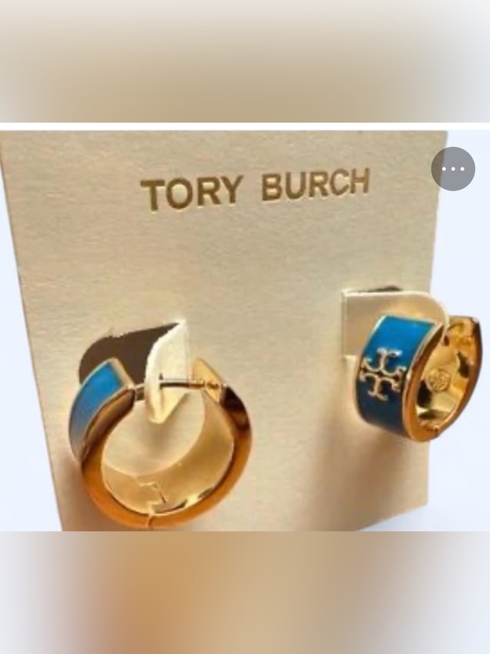 Tory Burch Gold-Tone and Teal Enamel Hoop Huggie Earrings New - Picture 5 of 6